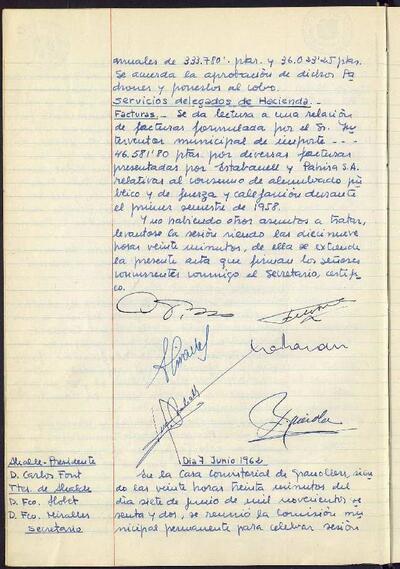 Actes de la Comissió Municipal Permanent, 7/6/1962, Sessió ordinària [Acta]