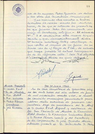 Actes de la Comissió Municipal Permanent, 14/6/1962, Sessió ordinària [Minutes]