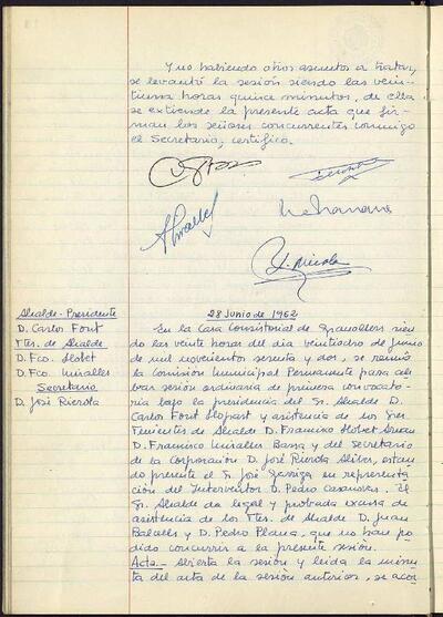 Actes de la Comissió Municipal Permanent, 28/6/1962, Sessió ordinària [Acta]