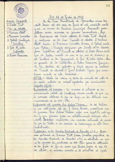 Actes de la Comissió Municipal Permanent, 12/7/1962, Sessió ordinària [Acta]