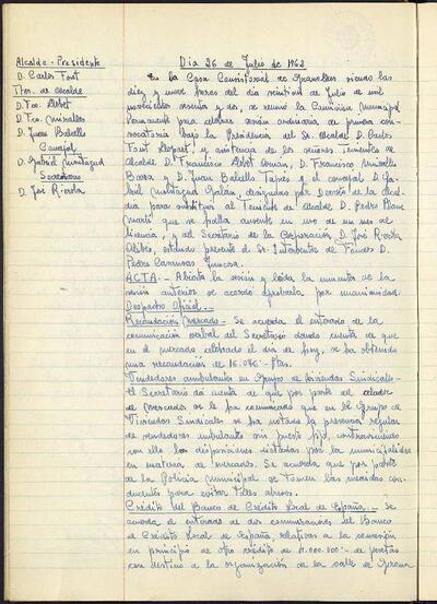 Actes de la Comissió Municipal Permanent, 26/7/1962, Sessió ordinària [Acta]