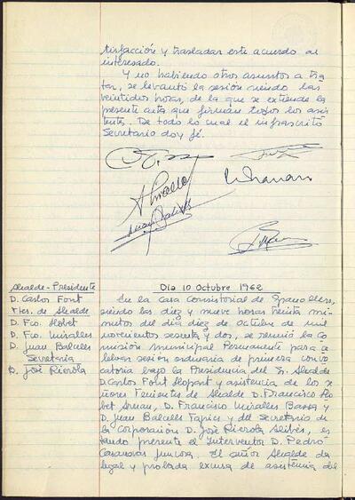 Actes de la Comissió Municipal Permanent, 10/10/1962, Sessió ordinària [Acta]