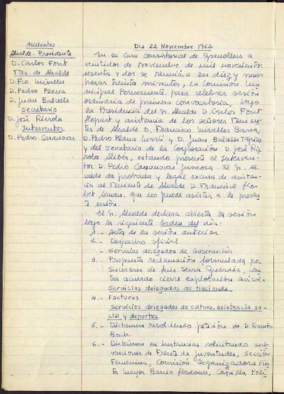 Actes de la Comissió Municipal Permanent, 22/11/1962, Sessió ordinària [Acta]