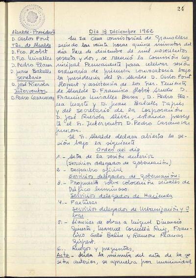 Actes de la Comissió Municipal Permanent, 13/12/1962, Sessió ordinària [Minutes]