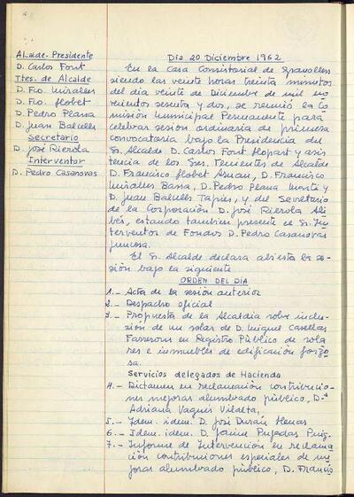 Actes de la Comissió Municipal Permanent, 20/12/1962, Sessió ordinària [Acta]