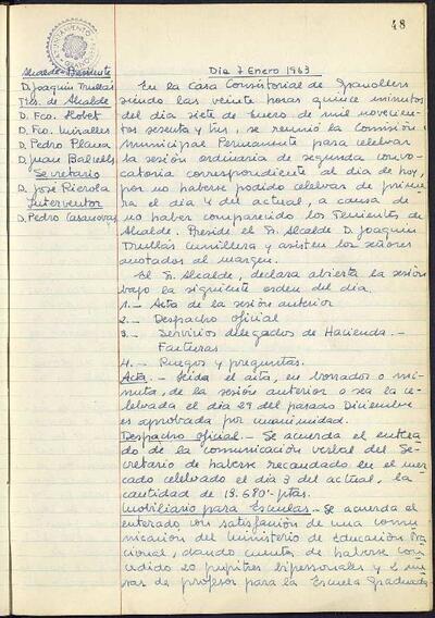 Actes de la Comissió Municipal Permanent, 7/1/1963, Sessió ordinària [Acta]