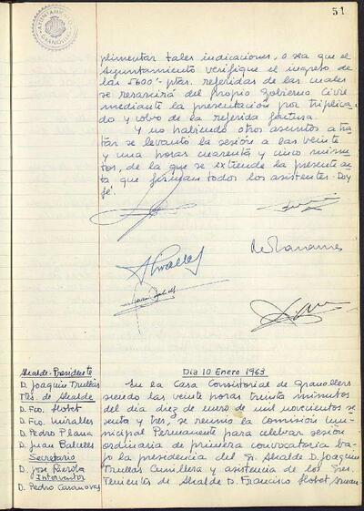 Actes de la Comissió Municipal Permanent, 10/1/1963, Sessió ordinària [Minutes]