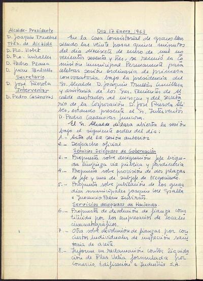 Actes de la Comissió Municipal Permanent, 17/1/1963, Sessió ordinària [Minutes]