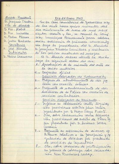 Actes de la Comissió Municipal Permanent, 24/1/1963, Sessió ordinària [Acta]