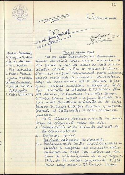 Actes de la Comissió Municipal Permanent, 31/1/1963, Sessió ordinària [Minutes]