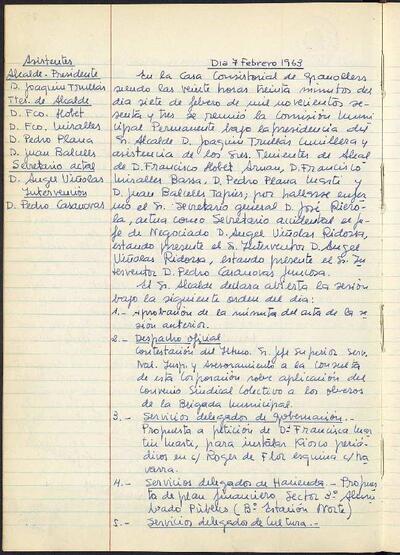 Actes de la Comissió Municipal Permanent, 7/2/1963, Sessió ordinària [Acta]