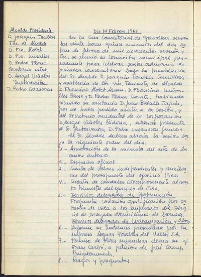 Actes de la Comissió Municipal Permanent, 14/2/1963, Sessió ordinària [Acta]