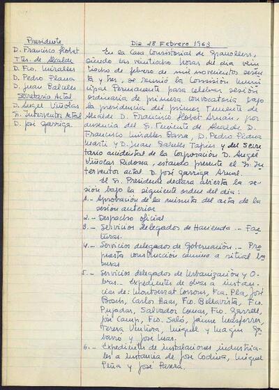 Actes de la Comissió Municipal Permanent, 28/2/1963, Sessió ordinària [Acta]