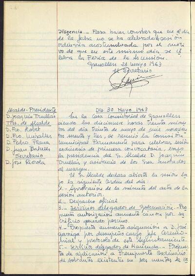 Actes de la Comissió Municipal Permanent, 30/5/1963, Sessió ordinària [Acta]