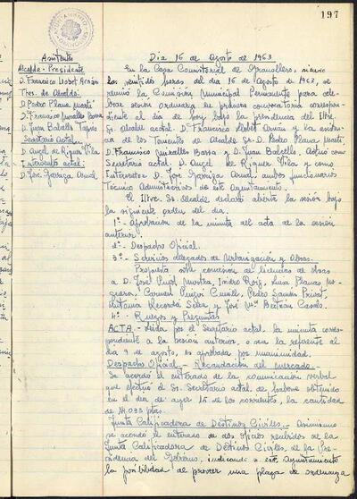 Actes de la Comissió Municipal Permanent, 16/8/1963, Sessió ordinària [Acta]