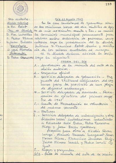 Actes de la Comissió Municipal Permanent, 23/8/1963, Sessió ordinària [Acta]