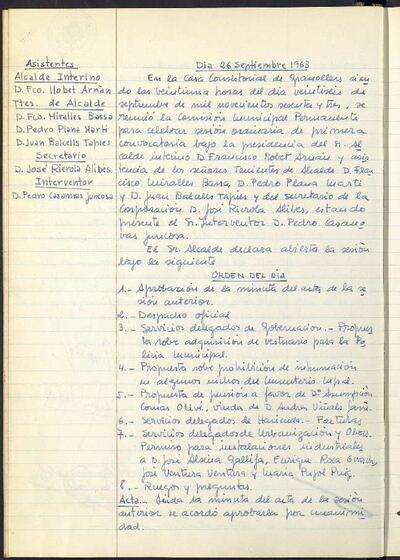 Actes de la Comissió Municipal Permanent, 26/9/1963, Sessió ordinària [Minutes]