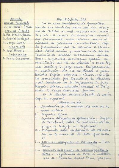 Actes de la Comissió Municipal Permanent, 18/10/1963, Sessió ordinària [Acta]