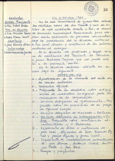 Actes de la Comissió Municipal Permanent, 31/10/1963, Sessió ordinària [Acta]