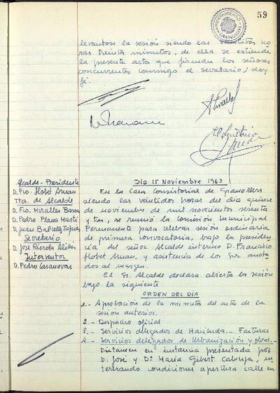 Actes de la Comissió Municipal Permanent, 15/11/1963, Sessió ordinària [Acta]