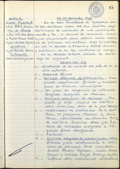 Actes de la Comissió Municipal Permanent, 29/11/1963, Sessió ordinària [Acta]