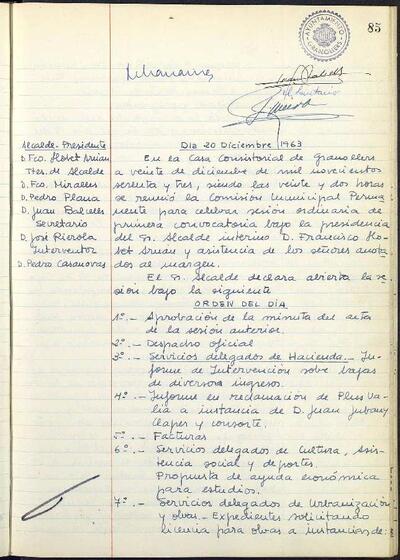 Actes de la Comissió Municipal Permanent, 20/12/1963, Sessió ordinària [Minutes]