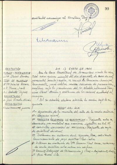 Actes de la Comissió Municipal Permanent, 17/1/1964, Sessió ordinària [Acta]