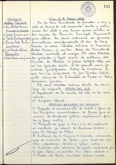 Actes de la Comissió Municipal Permanent, 17/3/1964, Sessió ordinària [Acta]