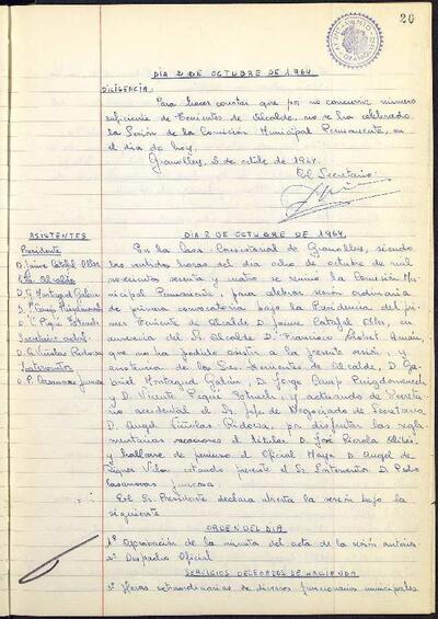 Actes de la Comissió Municipal Permanent, 8/10/1964, Sessió ordinària [Acta]