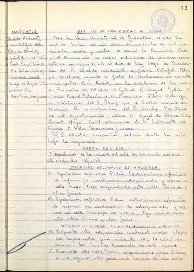 Actes de la Comissió Municipal Permanent, 12/11/1964, Sessió ordinària [Acta]