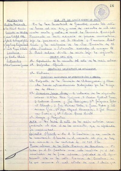 Actes de la Comissió Municipal Permanent, 19/11/1964, Sessió ordinària [Acta]