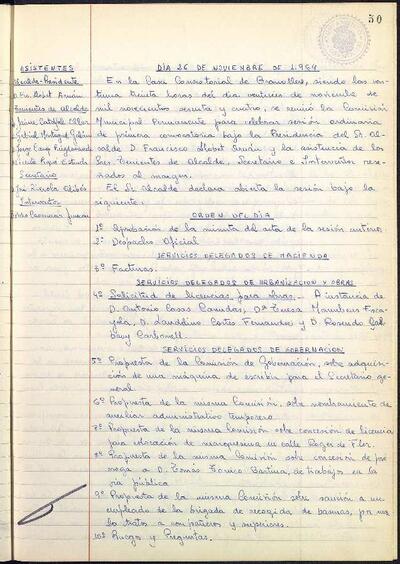 Actes de la Comissió Municipal Permanent, 26/11/1964, Sessió ordinària [Acta]