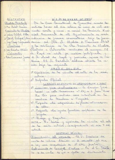 Actes de la Comissió Municipal Permanent, 14/1/1965, Sessió ordinària [Acta]