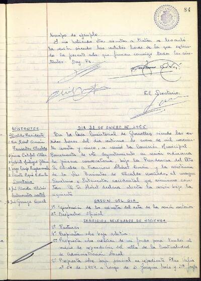 Actes de la Comissió Municipal Permanent, 21/1/1965, Sessió ordinària [Acta]