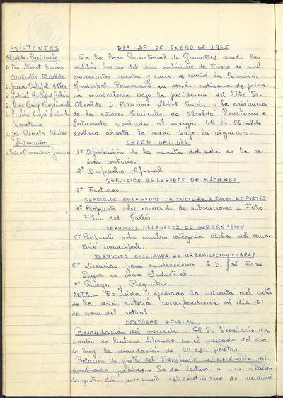 Actes de la Comissió Municipal Permanent, 29/1/1965, Sessió ordinària [Acta]