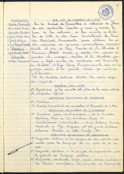 Actes de la Comissió Municipal Permanent, 25/2/1965, Sessió ordinària [Acta]