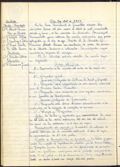 Actes de la Comissió Municipal Permanent, 9/4/1965, Sessió ordinària [Acta]