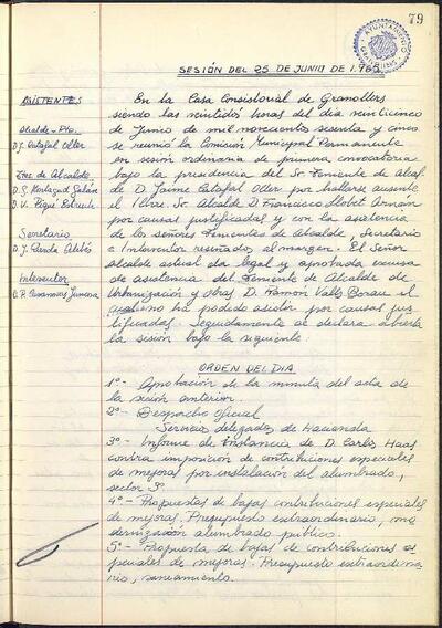 Actes de la Comissió Municipal Permanent, 25/6/1965, Sessió ordinària [Acta]