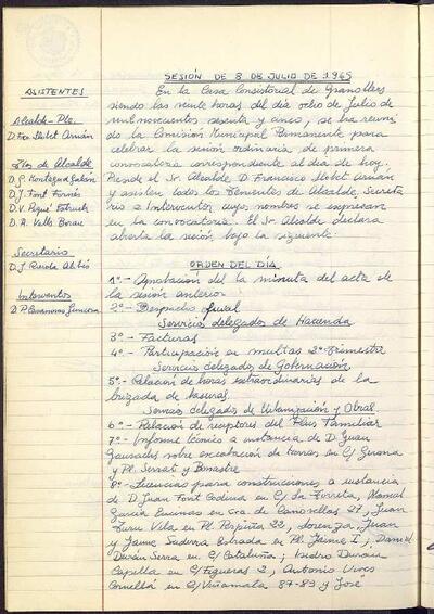 Actes de la Comissió Municipal Permanent, 8/7/1965, Sessió ordinària [Acta]