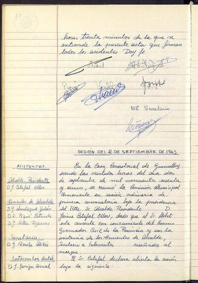 Actes de la Comissió Municipal Permanent, 2/9/1965, Sessió ordinària [Minutes]