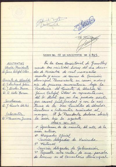 Actes de la Comissió Municipal Permanent, 18/11/1965, Sessió ordinària [Minutes]