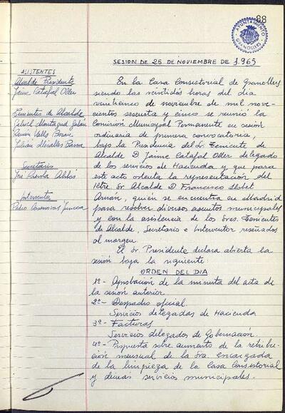 Actes de la Comissió Municipal Permanent, 25/11/1965, Sessió ordinària [Acta]