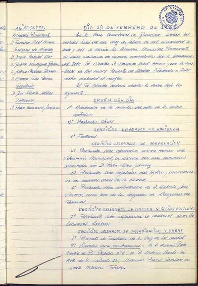 Actes de la Comissió Municipal Permanent, 10/2/1966, Sessió ordinària [Acta]