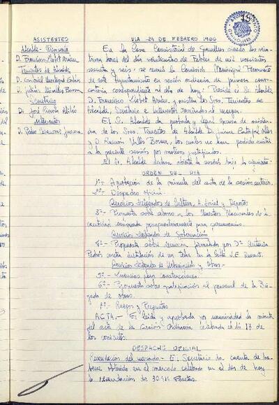 Actes de la Comissió Municipal Permanent, 24/2/1966, Sessió ordinària [Acta]