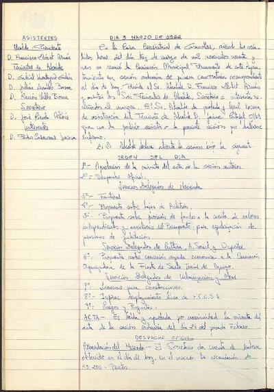 Actes de la Comissió Municipal Permanent, 3/3/1966, Sessió ordinària [Acta]