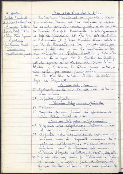 Actes de la Comissió Municipal Permanent, 17/11/1966, Sessió ordinària [Acta]