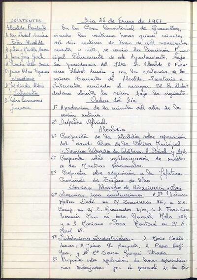 Actes de la Comissió Municipal Permanent, 26/1/1967, Sessió ordinària [Acta]