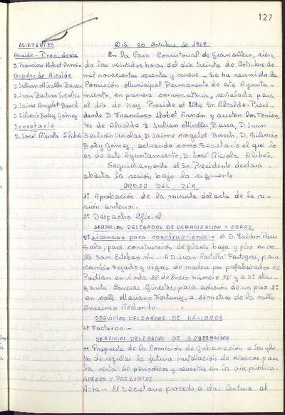 Actes de la Comissió Municipal Permanent, 30/10/1969, Sessió ordinària [Minutes]