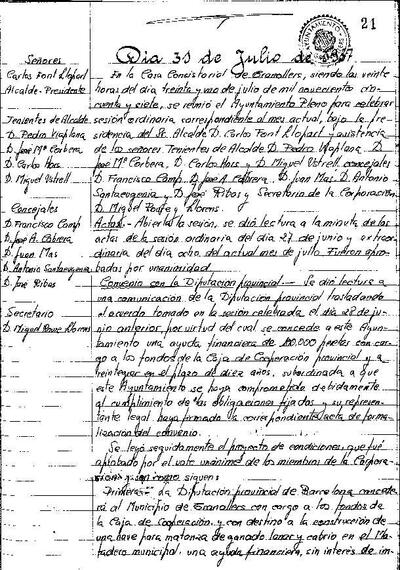 Actes del Ple Municipal, 31/7/1957, Sessió ordinària [Acta]