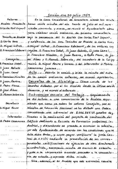 Actes del Ple Municipal, 30/7/1959, Sessió ordinària [Acta]